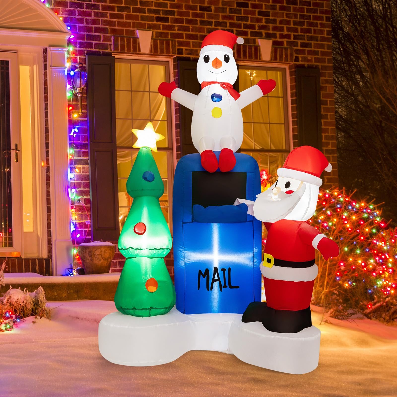 Tangkula 6 FT Lighted Christmas Inflatable Mailbox Santa Claus Snowman Christmas Tree Decoration with Built-in LED Lights